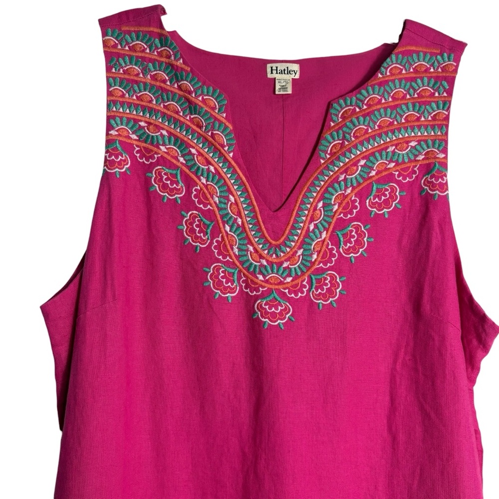HATLEY Portia Linen Embroidered Sanibel Shells Shift Dress in Pink Size XL/XG - Picture 4 of 9